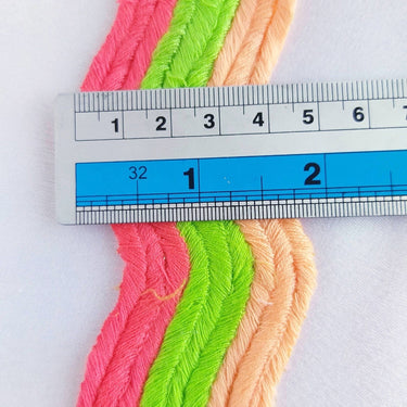 Wave Pattern Trim, Cotton Embroidered Trim, Pink
